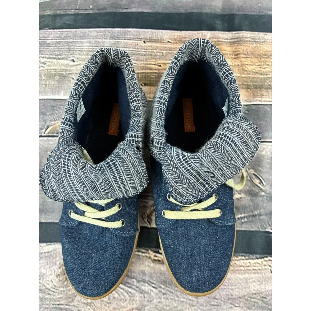 Rocket Dog Chukka Boots Womens Size 5 Blue Denim Foldover Casual Shoes